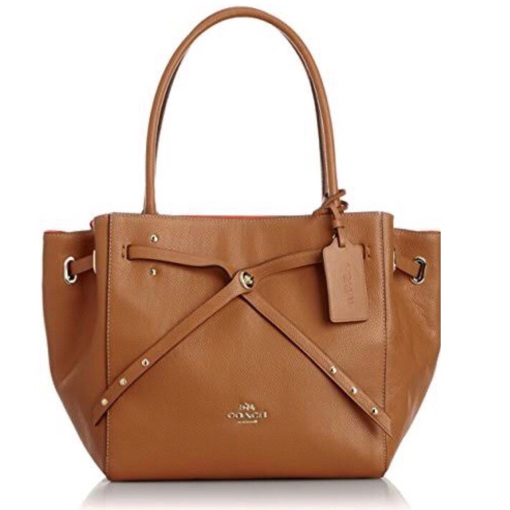 COACH PEBBLE LEATHER TURNLOCK TIE TOTE SATCHEL